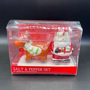 Boston Warehouse Christmas Salt & Pepper Shaker Set Santa & Reindeer Home Decor